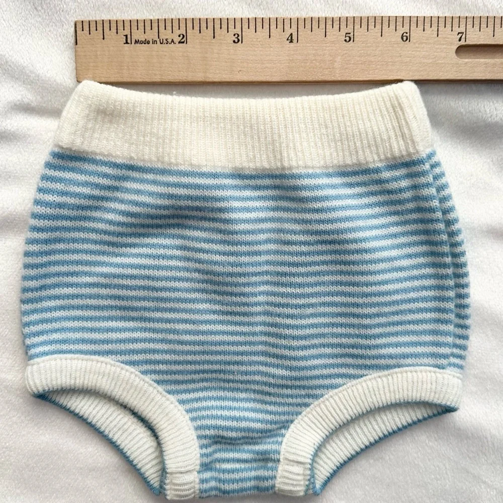 Vintage Miniatures in Fashion 2pc Set Baby Boy Knit Ship Outfit 0-3M Blue Ivory